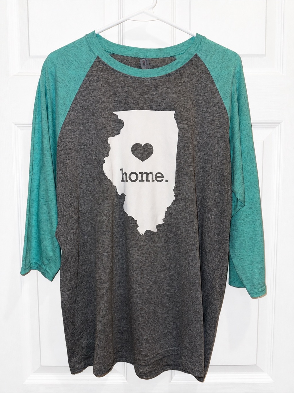 JERZEES Illinois Home Graphic Raglan Baseball Tee Gray Mint Green 3/4 Sleeve Lg